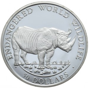 Wyspy Cooka, 50 Dolarów, 1990r., Nosorożec