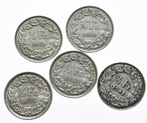 Switzerland, 5x1/2 Francs, including 1941.