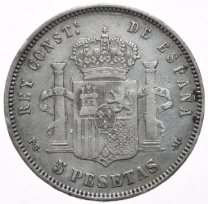 Spain, 5 Pesetas, 1892.