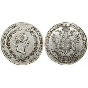 Austria, 20 krajcars, 1827 A, Vienna