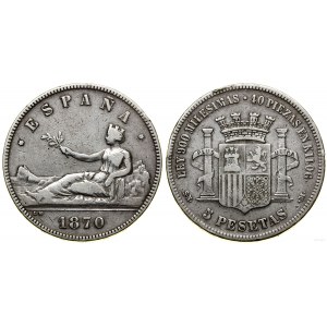 Spain, 5 pesetas, 1870 SNM, Madrid