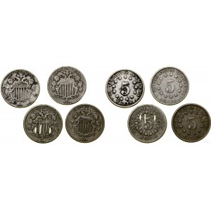 United States of America (USA), set: 4 x 5 cents (Union Coat of Arms), 1866, 1869, 1872, 1883, Philadelphia