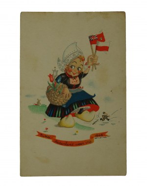 Dutch postcard: May 5 - Liberation of the Netherlands [5 Mei Nederland weer viy 1945], Polish flag visible, uncirculated