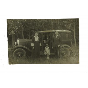 Old car, automobile in postcard photograph