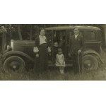 Old car, automobile in postcard photograph