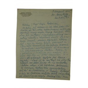 Sylwin STRAKACZ [1893-1972] Konsul Generalny w Nowym Jorku, KORESPONDENCJA do księdza przedstawiciela Rady Polonii Amerykańskiej, [rękopis], datowana 19.VIII.1945r., autograf konsula
