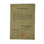 Ministerstwo Poczt i Telegrafów ŚWIADECTWO egzaminu na stanowiska kierownicze i kontrolne w dziale słuzby pocztowo-telekomunikacyjnej, 25.III.1936r.