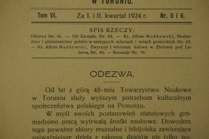 Zapiski Towarzystwa Naukowego w Toruniu (Notes of the Scientific Society in Torun), Vol. VI, Nos. 5-6 for the first and second quarters of 1924, including: 