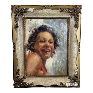 VINCENZO IROLLI, Portrait of a Smiling Woman - Vincenzo Irolli (1860)