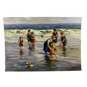 UNIDENTIFIED SIGNATURE, Children playing by the sea