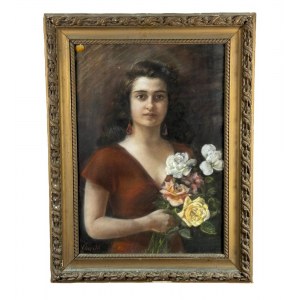 V. CAPRILE, Portrait of a Woman with Flowers - Vincenzo Caprile (1856 - 1936)