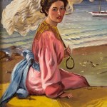 UNIDENTIFIED SIGNATURE, Portrait of a Woman with a Parasol by the Sea