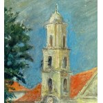 ANGELA CARUGATI, Street with a church and figures - Angela Carugati (1881 - 1977)