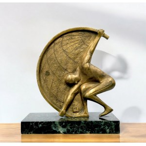 Brass sculpture, stone base, 1920s design.