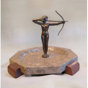 Patera / wizytownik z figurą łuczniczki z brązu Niemcy/Polska, początek XX w.