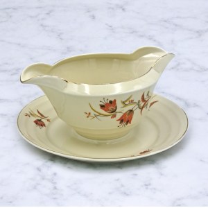 Porcelain saucepan, signed, cut Baltic, decor 699, Ćmielów, 1930s.