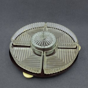 Kabarett aus Snackglas, Sockel aus Bakelit, 1930er Jahre.