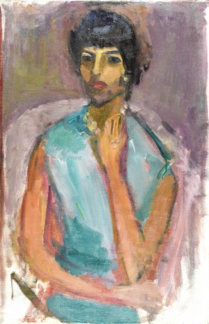 Zygmunt SCHRETER / SZRETER (1886-1977), Portret kobiety w turkusowej sukience