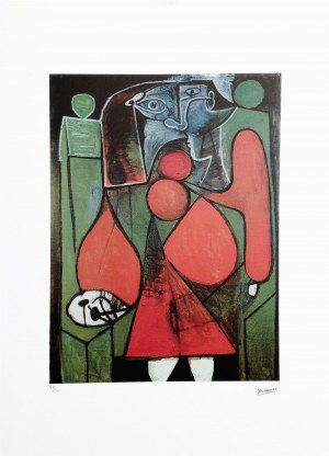 Pablo Picasso (1881 - 1973), Femme en rouge sur fauteuil, litografia