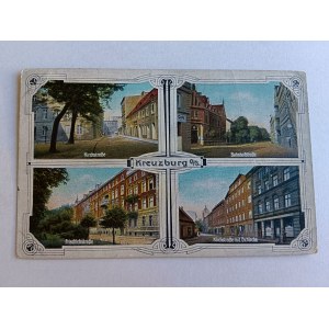 POSTCARD KEYBORK KREUZBURG, 4 VIEWS, CHURCH STREET, RAILROAD STREET, PRE-WAR 1925