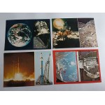 SET OF 9 POSTCARDS IN A WRAP SPACE CONQUERORS, SPACE, MOON, SPACE STATION, APOLLO MISSION, THIRSCHKOVA, GAGARIN, ARMSTRONG, SPACE ROCKET