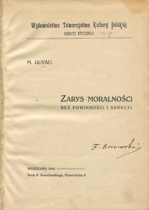 GUYAU Jean Marie - Outline of morality without duty and sanctions [1910].
