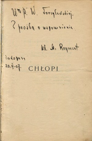 REYMONT Władysław St. - Chłopi. Tom I-II [wydanie drugie 1906] [AUTOGRAF I DEDYKACJA]