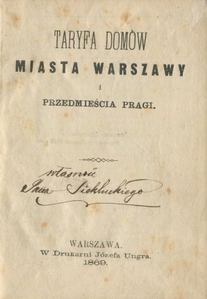 Tariff of houses of the City of Warsaw and the Praga suburb [Warsaw 1869].