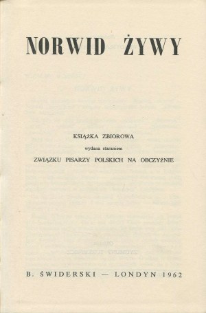 GUNTHER Władysław [ed.] - Norwid alive [first edition London 1962].