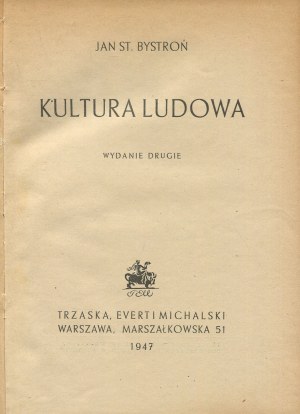 BYSTROŃ Jan Stanisław - Lidová kultura [1947].