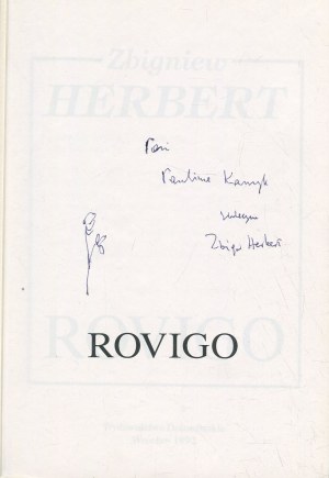HERBERT Zbigniew - Rovigo [first edition 1992] [AUTOGRAPH AND DEDICATION].
