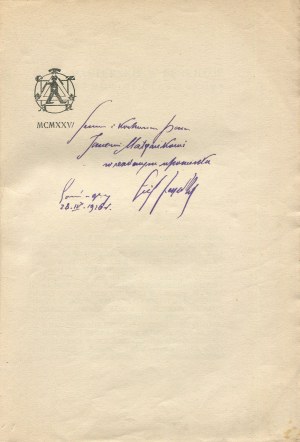 ZEGADŁOWICZ Emil - Gody pasterskie w Beskidzie. Wielka nowiny część wtóra [first edition 1923] [AUTOGRAPH AND DEDICATION].