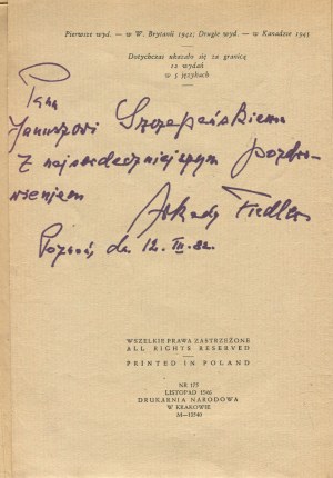 FIEDLER Arkadij - Letka 303 [1946] [AUTOGRAF A DEDIKACE].
