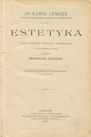 LEMCKE Carl von - Aesthetics [Lviv 1901].