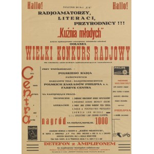[afisz] Kuźnia Młodych. Jedyne ogólnopolskie czasopismo młodzieży szkolnej ogłasza wielki konkurs radiowy dla młodzieży szkół średnich, ogólnokształcących i zawodowych [ok. 1931-1936]