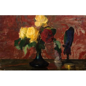 Leon Wyczółkowski, Martwa natura z różami i ptakiem, 1907