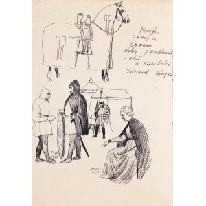 Ludwik MACIĄG (1920-2007), Croquis d'un camp de chevaliers et d'un cheval