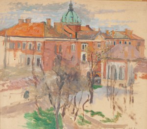 Hanna Rudzka-Cybisowa (1897 Mława - 1988 Kraków), Pejzaż krakowski z widokiem na kopułę kościoła św. Piotra i Pawła, 1941