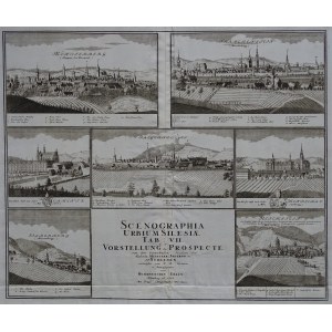 Friedrich Bernhard Werner, Homann SCENOGRAPHIA URBIUM SILESIAE Ziębice Ząbkowice Śląskie Kamieniec Ząbkowicki Karniów Henryków Srebrna Góra Złoty Stok