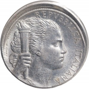 Repubblica Italiana. 5 lire 1949. Errore di conio, decentrat...