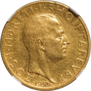 Albania, Amet Zogu (1925-1939). 20 franchi 1938 Roma. Coniat...