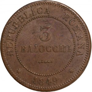 Bologna, Roman Republic (1848-1849), 3 baiocchi 1849. Cu,.