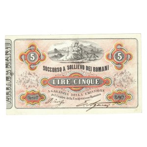 Italian paper money, Relief to relieve the Romans 5 lira ...