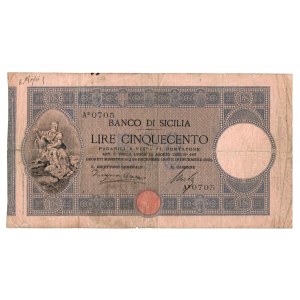 Cartamoneta Italiana, Banco di Sicilia 500 lire 18/12/1901 ...
