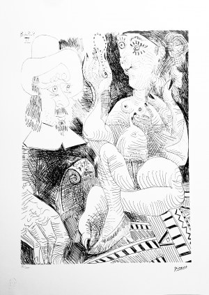 Pablo Picasso (1881 - 1973), Woman at her Toilette and Man with a Rembrandt Hat, litografia (ed. 86/200)