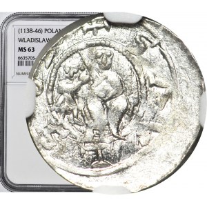 RR-, W. II Wygnaniec 1138-1146, Cracow denarius, fight with lion, cross