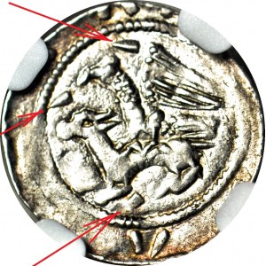 R-, Ladislas II l'Exilé 1138-1146, Denier, aigle et lièvre, S£ONECZKO/ KLINY