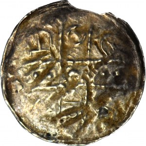 Boleslav I. Vysoký 1163-1201, denár cca 1177-1201, Figury/Široký kříž, R2