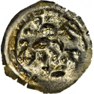 RR-, Mieszko III Stary 1173-1202, Gniezno, Brakteat łaciński, Książę na koniu, napis hebrajski, R4