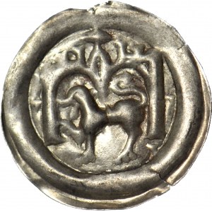 RR-, Leszek the White 1194-1227, Cracow, Brakteat, Lion under the structure